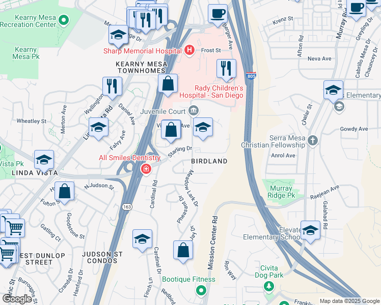 map of restaurants, bars, coffee shops, grocery stores, and more near 2772 Meadow Lark Drive in San Diego