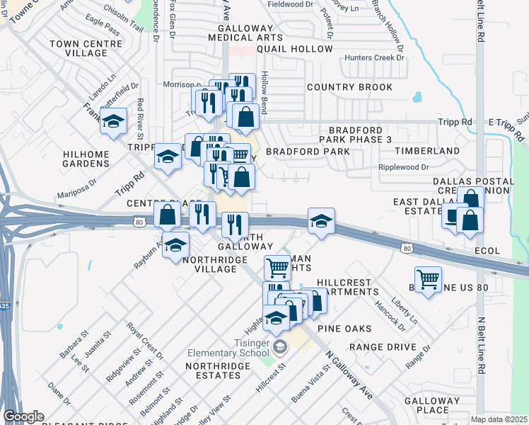 map of restaurants, bars, coffee shops, grocery stores, and more near 903 U.S. 80 in Mesquite