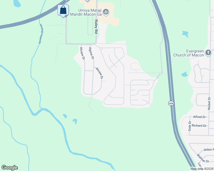 map of restaurants, bars, coffee shops, grocery stores, and more near 230 Alview Drive in Macon