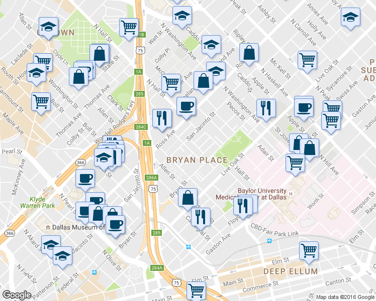 map of restaurants, bars, coffee shops, grocery stores, and more near 911 Pavillion St in Dallas