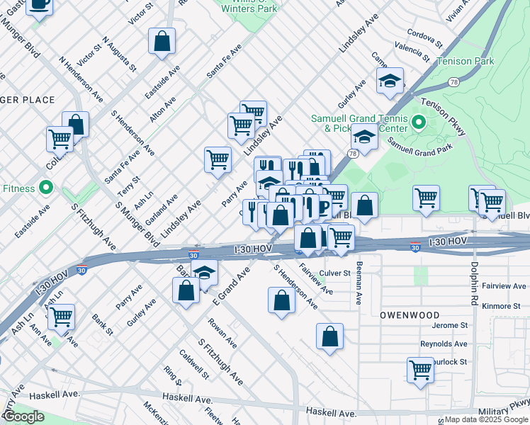 map of restaurants, bars, coffee shops, grocery stores, and more near 5413 Philip Avenue in Dallas