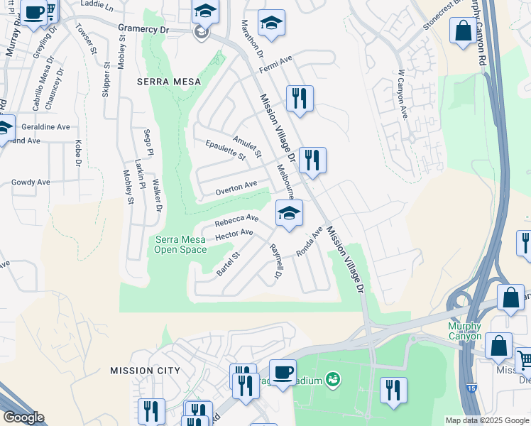map of restaurants, bars, coffee shops, grocery stores, and more near 2650 Melbourne Drive in San Diego