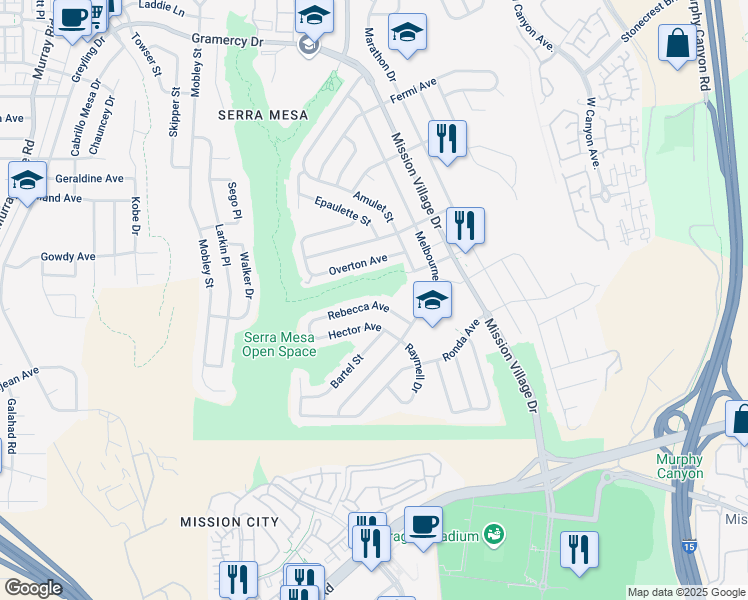 map of restaurants, bars, coffee shops, grocery stores, and more near 9234 Rebecca Avenue in San Diego