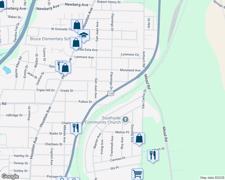 map of restaurants, bars, coffee shops, grocery stores, and more near 4061 Broadway in Macon