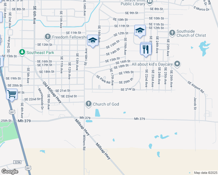 map of restaurants, bars, coffee shops, grocery stores, and more near 1709 Southeast 21st Street in Mineral Wells