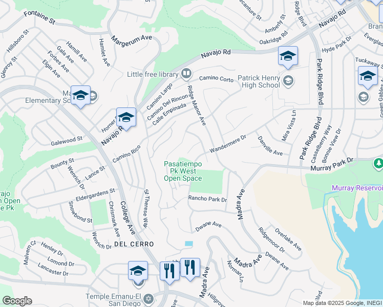 map of restaurants, bars, coffee shops, grocery stores, and more near 6221 Brynwood Court in San Diego