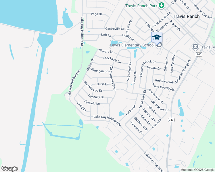 map of restaurants, bars, coffee shops, grocery stores, and more near 5633 Durst Lane in Forney