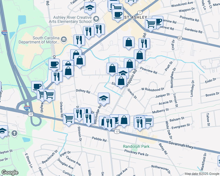 map of restaurants, bars, coffee shops, grocery stores, and more near 941 Lasalle Avenue in Charleston