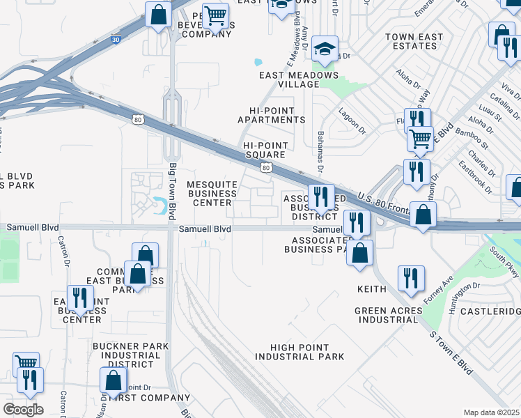 map of restaurants, bars, coffee shops, grocery stores, and more near 4200 U.S. 80 in Mesquite