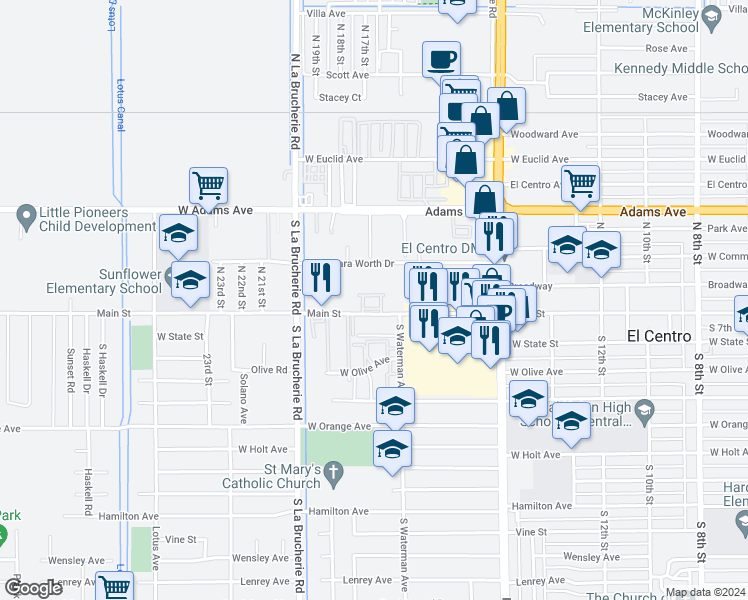 map of restaurants, bars, coffee shops, grocery stores, and more near in El Centro