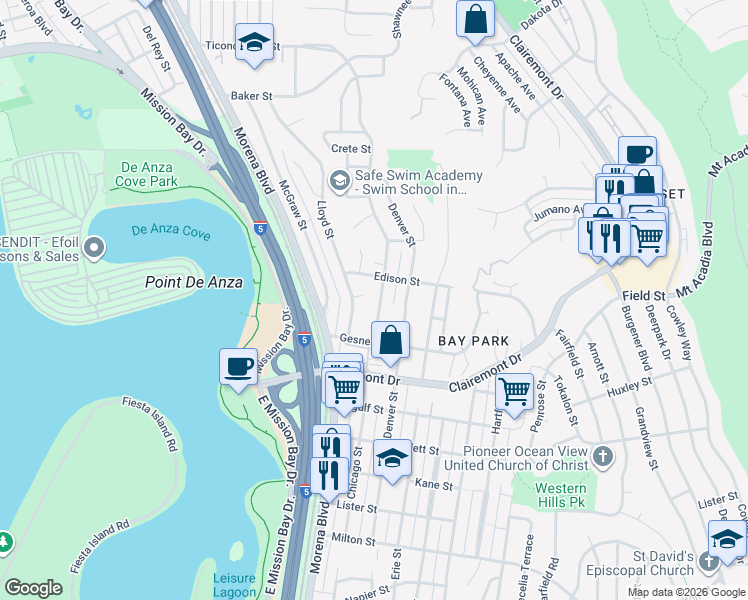 map of restaurants, bars, coffee shops, grocery stores, and more near 2916 Chicago Street in San Diego