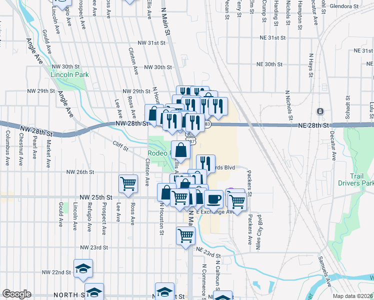 map of restaurants, bars, coffee shops, grocery stores, and more near 2616 Ellis Avenue in Fort Worth