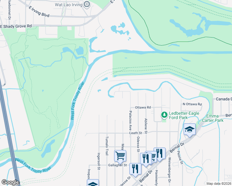 map of restaurants, bars, coffee shops, grocery stores, and more near 5022 Canada Drive in Dallas