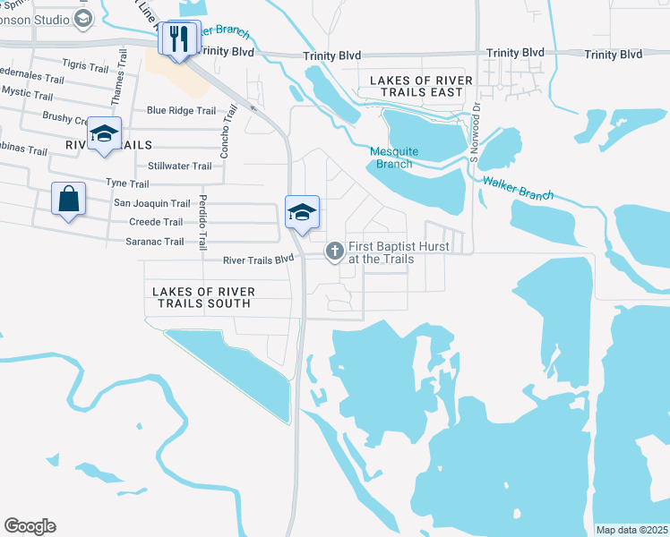 map of restaurants, bars, coffee shops, grocery stores, and more near 2550 South Precinct Line Road in Fort Worth