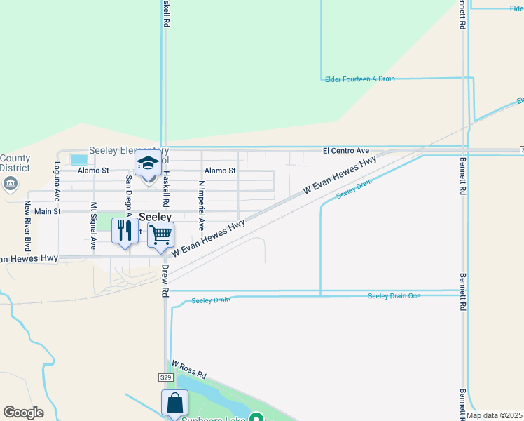 map of restaurants, bars, coffee shops, grocery stores, and more near 1234 Main Street in El Centro