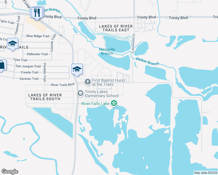 map of restaurants, bars, coffee shops, grocery stores, and more near 9498 Trammel Davis Road in Fort Worth