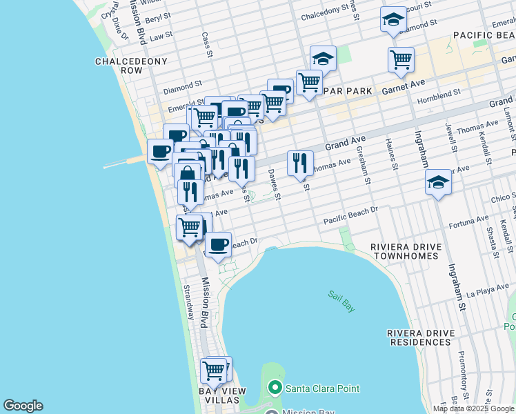 map of restaurants, bars, coffee shops, grocery stores, and more near 1021 Reed Avenue in San Diego