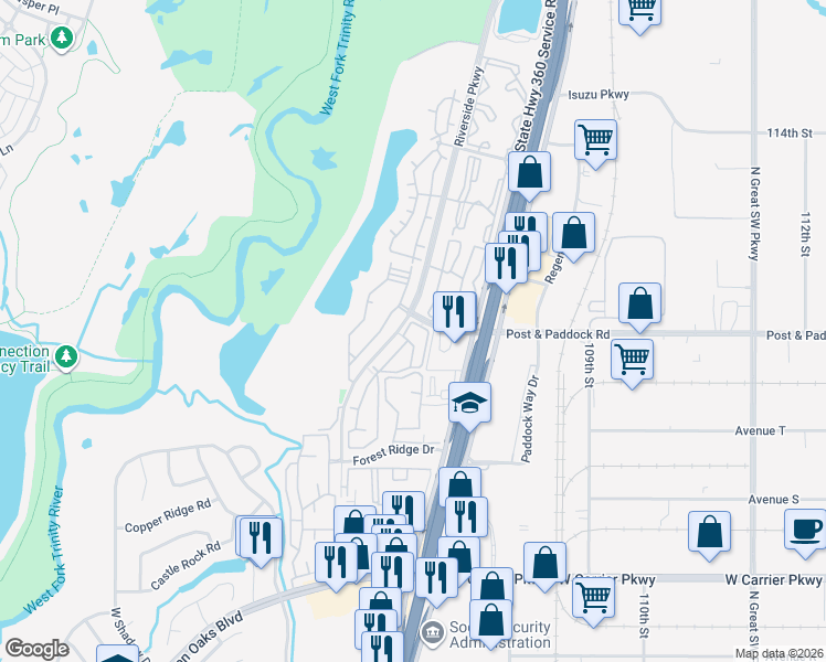 map of restaurants, bars, coffee shops, grocery stores, and more near 2635 Stone Lake Drive in Grand Prairie