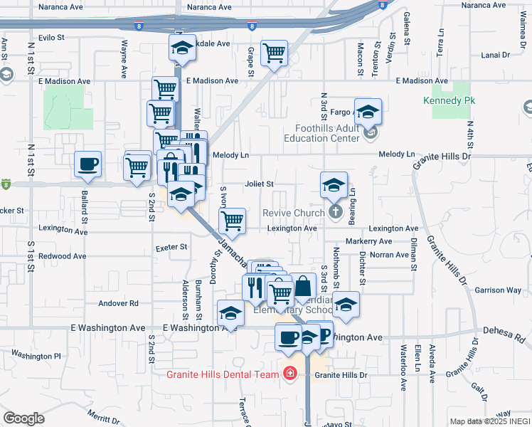 map of restaurants, bars, coffee shops, grocery stores, and more near 230 South Gina Avenue in El Cajon
