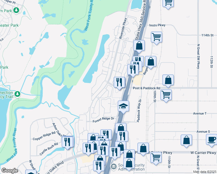 map of restaurants, bars, coffee shops, grocery stores, and more near 2635 Stone Lake Drive in Grand Prairie