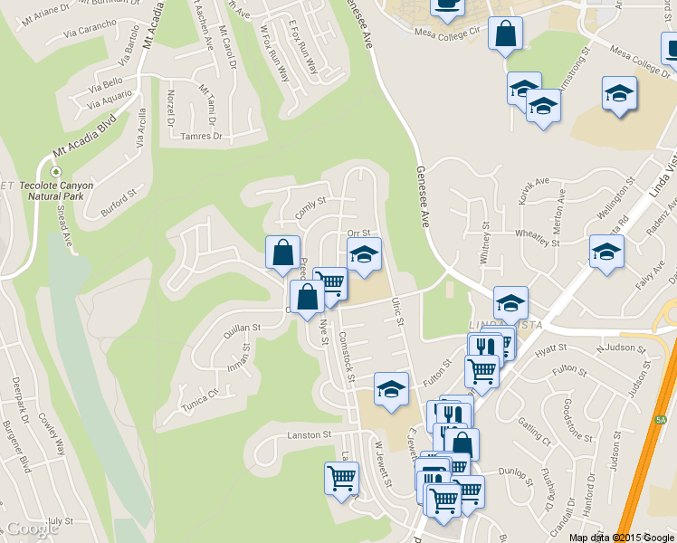 map of restaurants, bars, coffee shops, grocery stores, and more near 2738 Comstock Street in San Diego