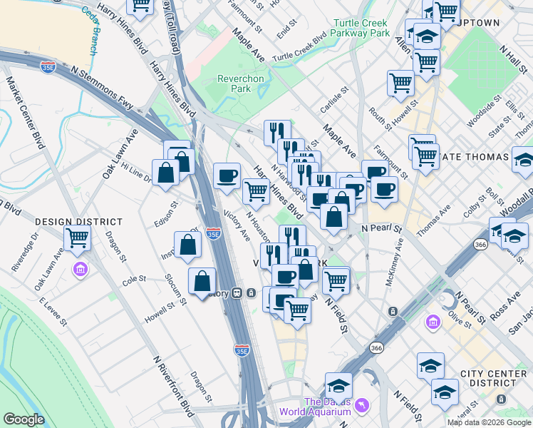 map of restaurants, bars, coffee shops, grocery stores, and more near 2903 Magnolia Hill Court in Dallas