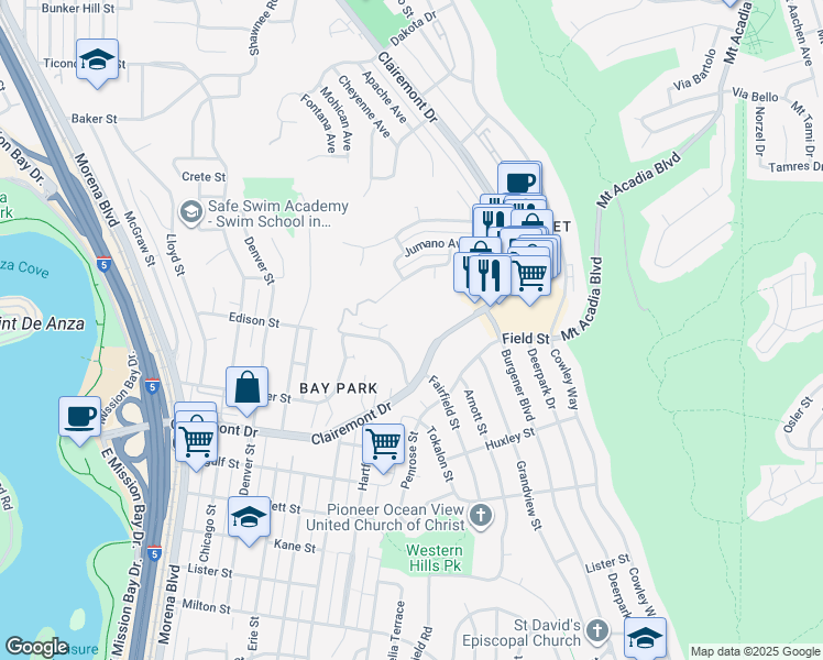 map of restaurants, bars, coffee shops, grocery stores, and more near in San Diego