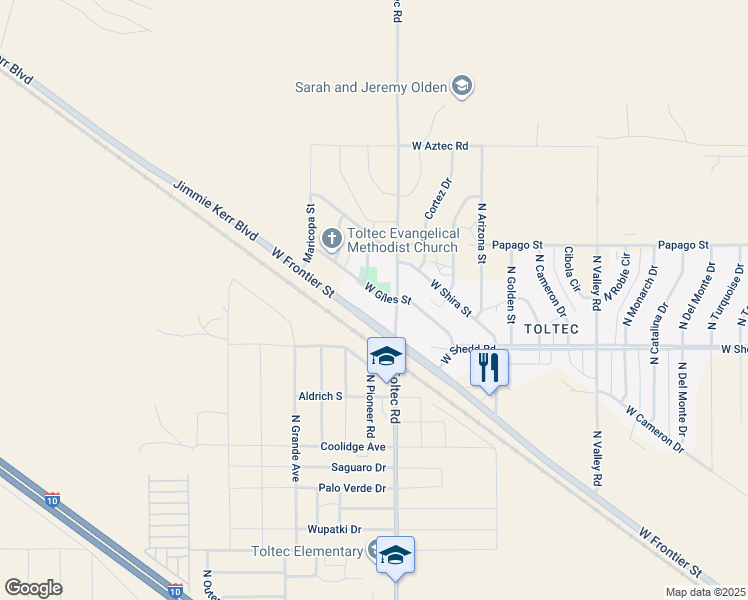 map of restaurants, bars, coffee shops, grocery stores, and more near 4101 West Giles Street in Eloy