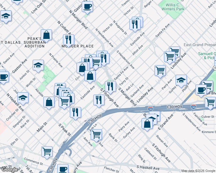 map of restaurants, bars, coffee shops, grocery stores, and more near 4940 Alton Avenue in Dallas
