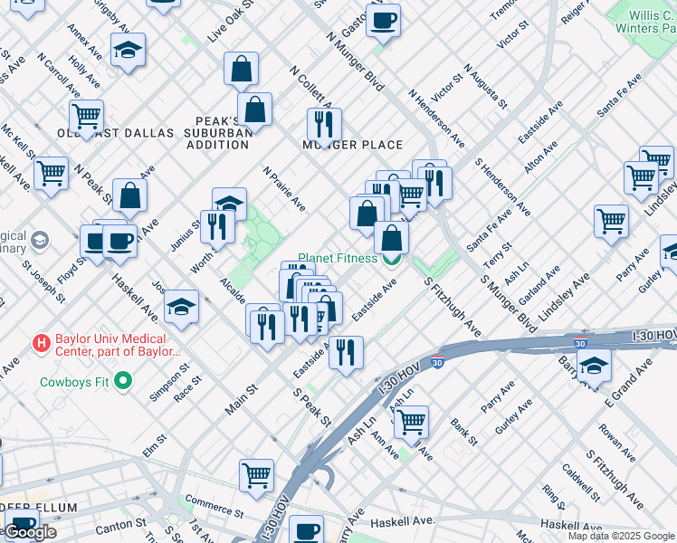 map of restaurants, bars, coffee shops, grocery stores, and more near 4706 Reiger Avenue in Dallas