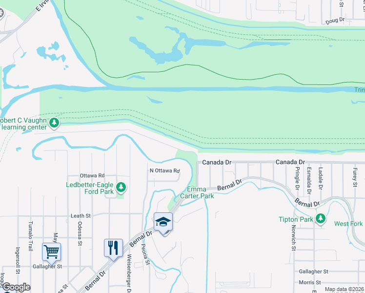 map of restaurants, bars, coffee shops, grocery stores, and more near 4511 Mexicana Road in Dallas