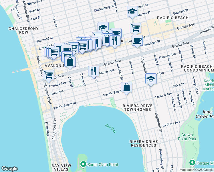 map of restaurants, bars, coffee shops, grocery stores, and more near 1239 Reed Avenue in San Diego