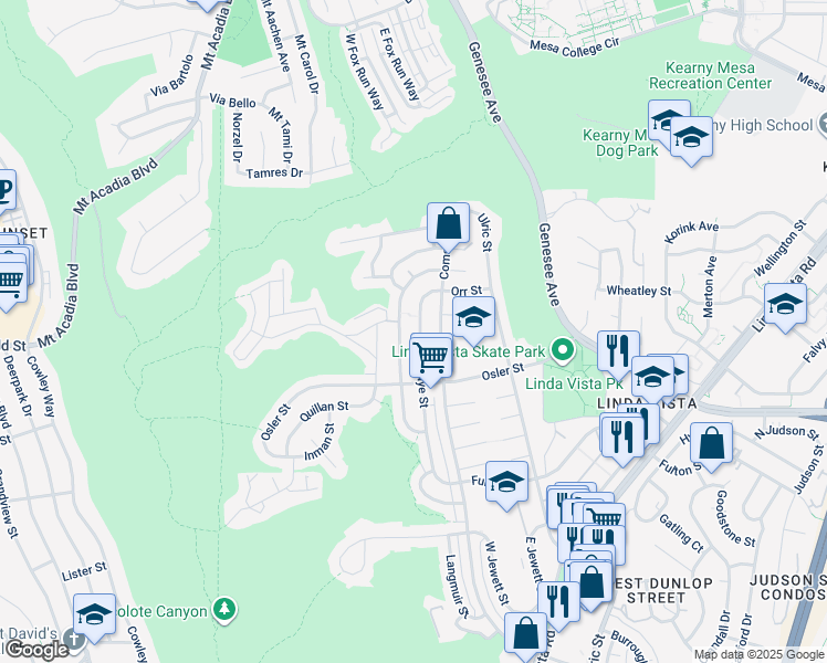 map of restaurants, bars, coffee shops, grocery stores, and more near 2861 Preece Street in San Diego