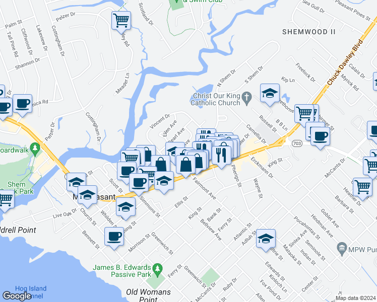 map of restaurants, bars, coffee shops, grocery stores, and more near 13 Joyce Avenue in Mount Pleasant