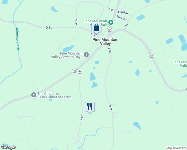 map of restaurants, bars, coffee shops, grocery stores, and more near 346 B Street in Pine Mountain Valley