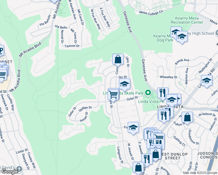 map of restaurants, bars, coffee shops, grocery stores, and more near 2818 Nye Street in San Diego
