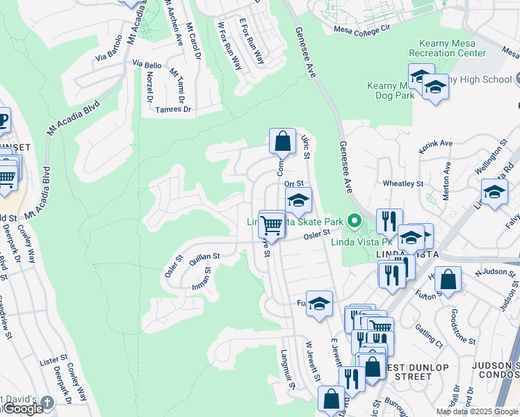 map of restaurants, bars, coffee shops, grocery stores, and more near 2818 Nye Street in San Diego
