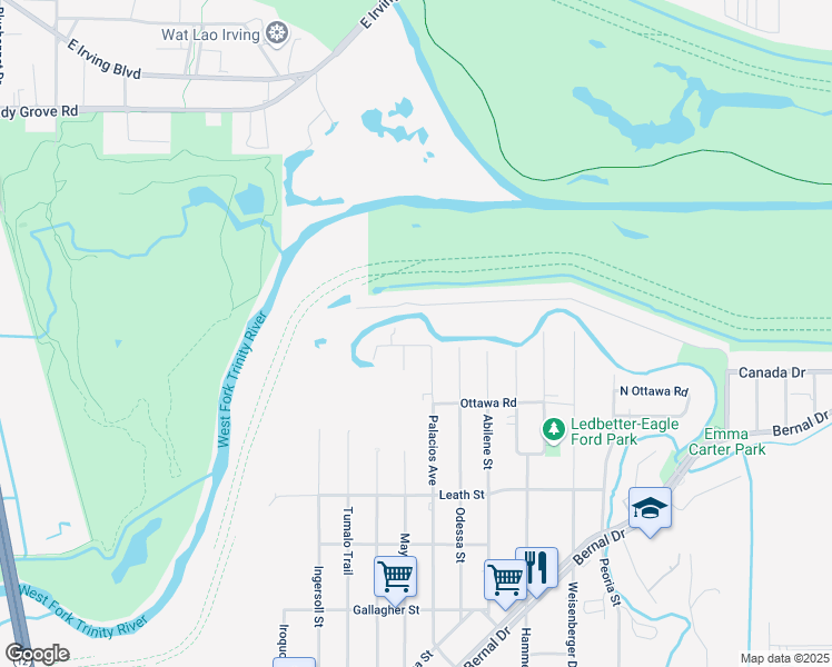 map of restaurants, bars, coffee shops, grocery stores, and more near 4952 Mexicana Road in Dallas