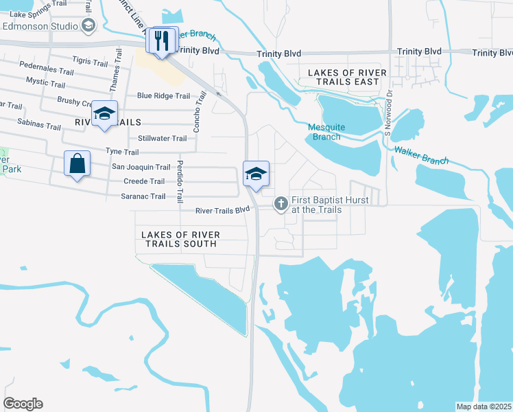 map of restaurants, bars, coffee shops, grocery stores, and more near 9000 Trammel Davis Road in Fort Worth
