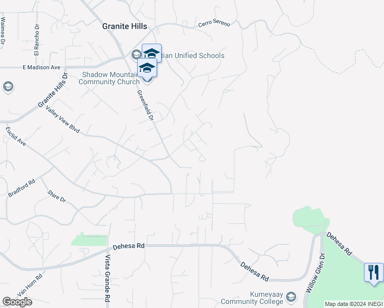 map of restaurants, bars, coffee shops, grocery stores, and more near Orchard Avenue in El Cajon