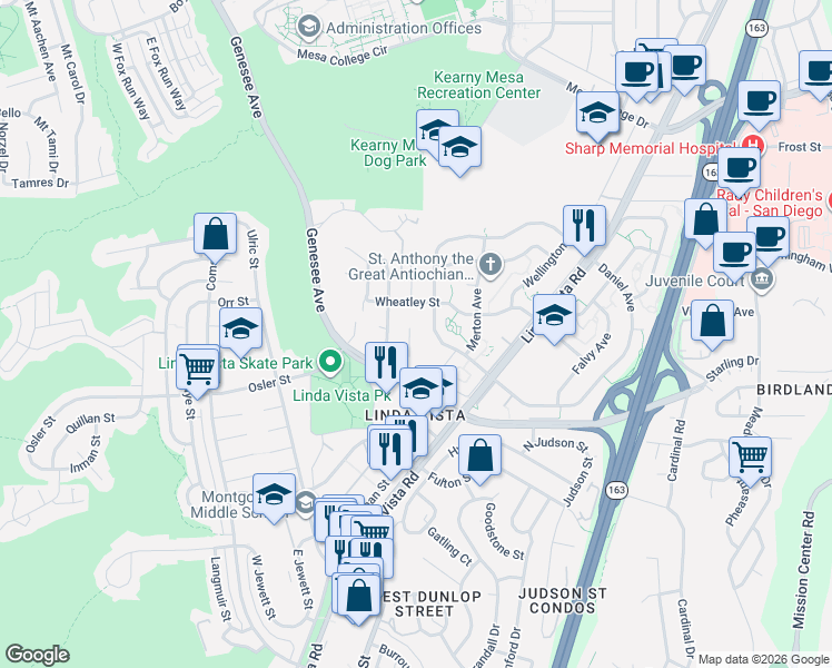 map of restaurants, bars, coffee shops, grocery stores, and more near 2767 Lancha Street in San Diego