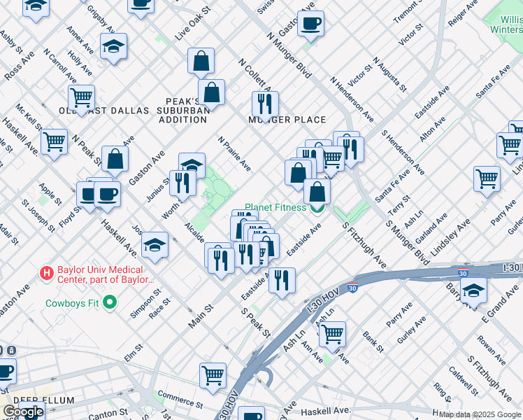 map of restaurants, bars, coffee shops, grocery stores, and more near 4706 Reiger Avenue in Dallas