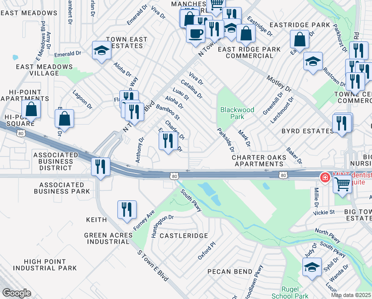 map of restaurants, bars, coffee shops, grocery stores, and more near 2009 Bamboo Street in Mesquite