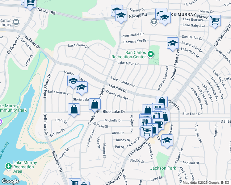 map of restaurants, bars, coffee shops, grocery stores, and more near 7942 Topaz Lake Avenue in San Diego
