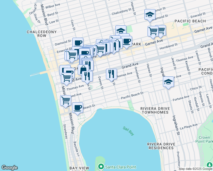 map of restaurants, bars, coffee shops, grocery stores, and more near 1170 Reed Avenue in San Diego