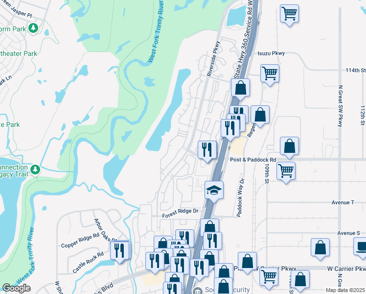 map of restaurants, bars, coffee shops, grocery stores, and more near 2651 Stone Lake Drive in Grand Prairie