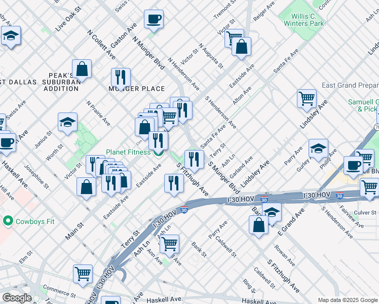 map of restaurants, bars, coffee shops, grocery stores, and more near 4940 Alton Avenue in Dallas
