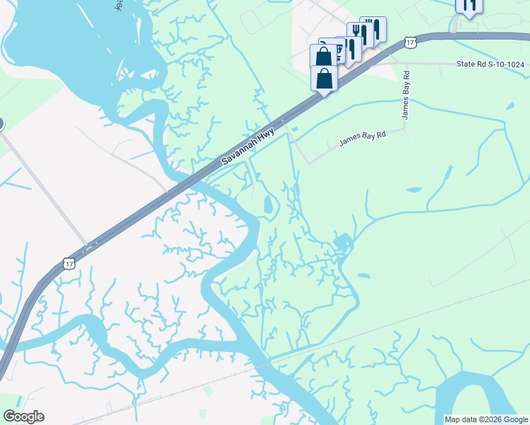 map of restaurants, bars, coffee shops, grocery stores, and more near Towles Crossing Drive in Johns Island