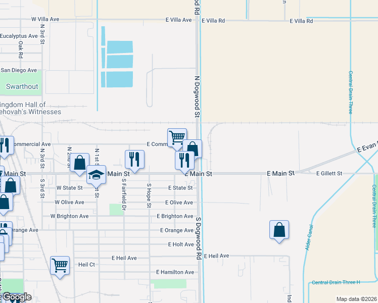 map of restaurants, bars, coffee shops, grocery stores, and more near 493 East Commercial Avenue in El Centro