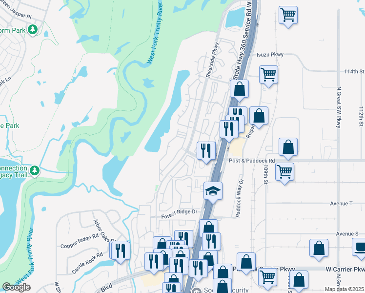 map of restaurants, bars, coffee shops, grocery stores, and more near 2651 Stone Lake Drive in Grand Prairie